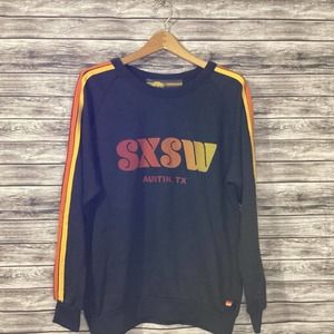 Aviator Nation Black Sweatshirt with Red and Yellow Stripes Unisex